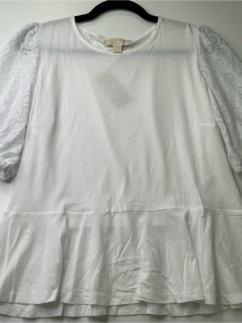 MICHAEL Michael Kors Women’s Blouse White Lace Sleeve Peplum Top